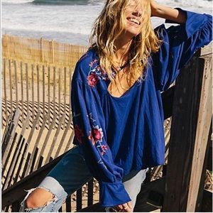 NWT Free People Lita Embroidered Bell Sleeve Top